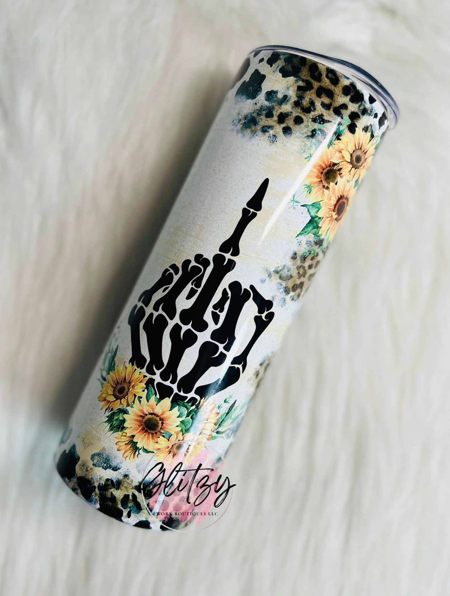 F EVERYTHING SUNFLOWER LEOPARD & COWHIDE TUMBLER