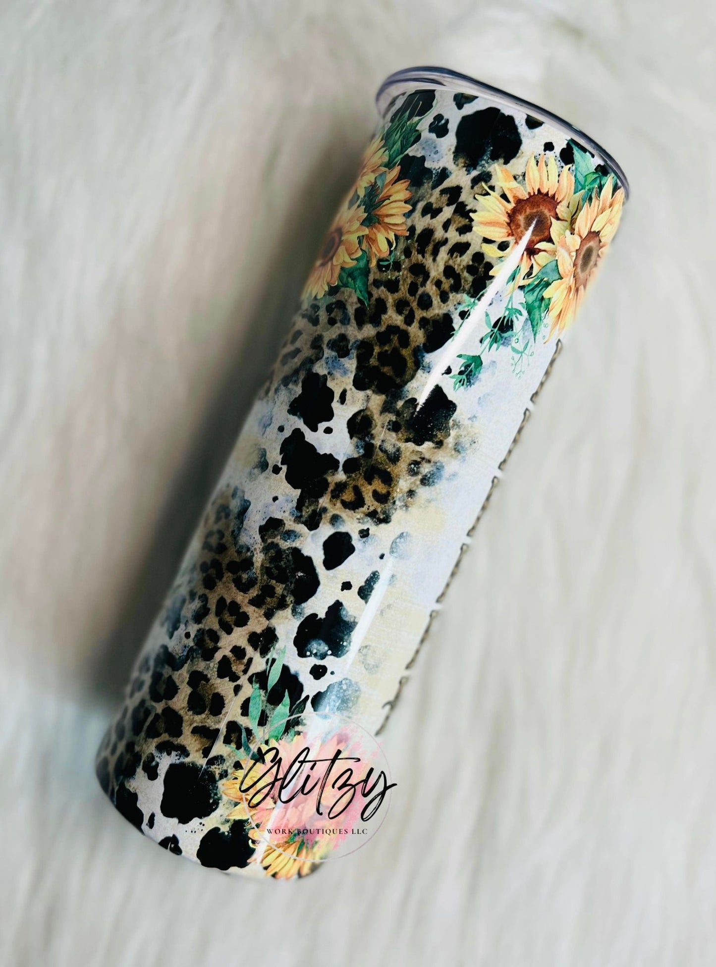 F EVERYTHING SUNFLOWER LEOPARD & COWHIDE TUMBLER