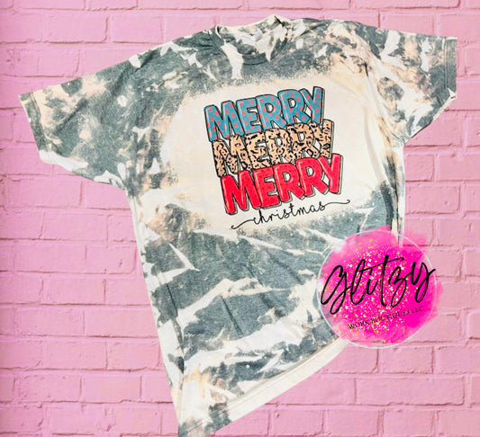 MERRY MERRY MERRY Christmas Bleached Tee