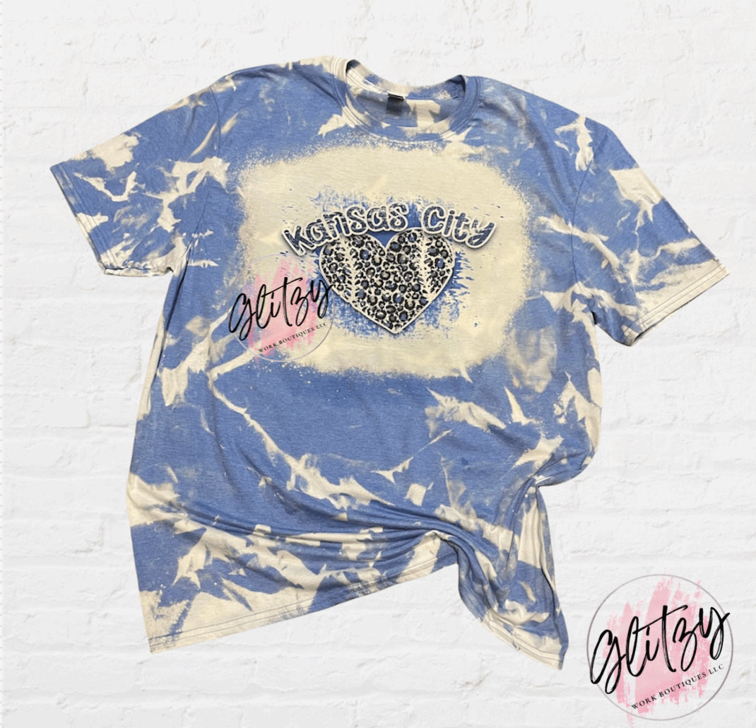 KC Royals Baseball Leopard Heart Bleached Tee