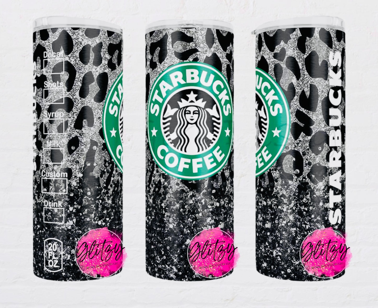 Black Leopard Sparkle Chunky Glittered Starbucks Coffee Tumbler