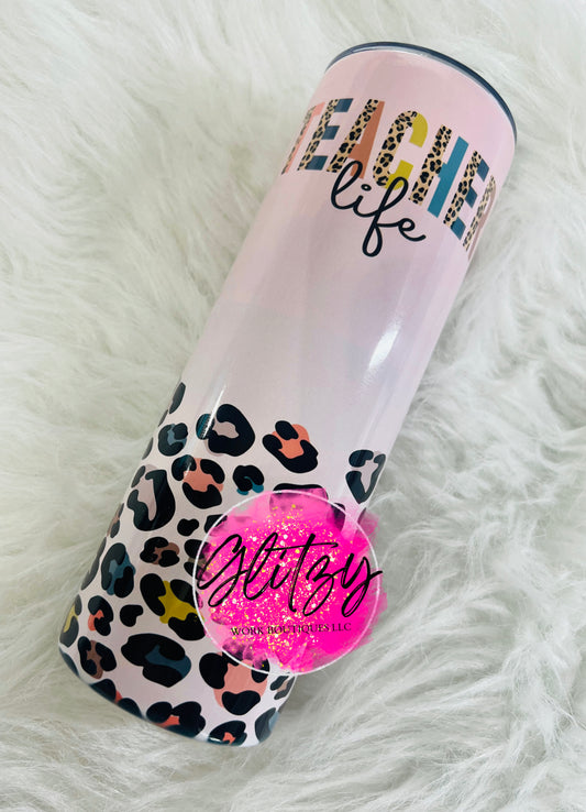 TEACHER LIFE Leopard Rainbow Boho Tumbler