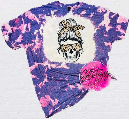 Leopard Messy Woman Bun Bleached Tee