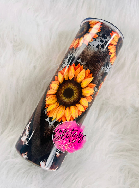 Sunflower Cowhide Tumbler