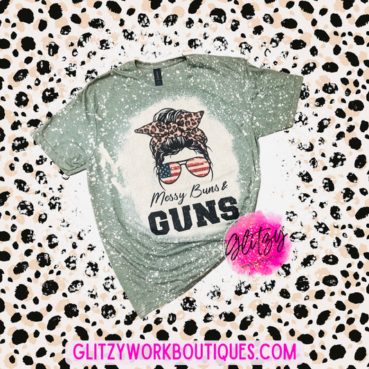 Messy Buns & GUNS Bleached Tee