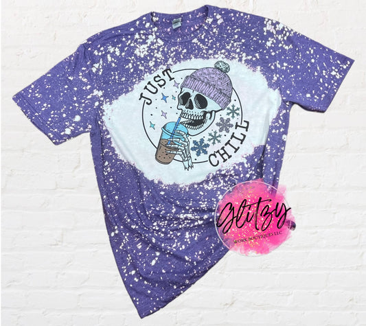 JUST CHILL SKELLY ICED COFFEE Bleached Tee