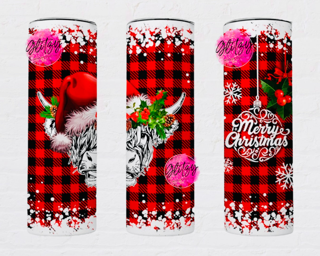 Merry Christmas Cow Plaid Tumbler