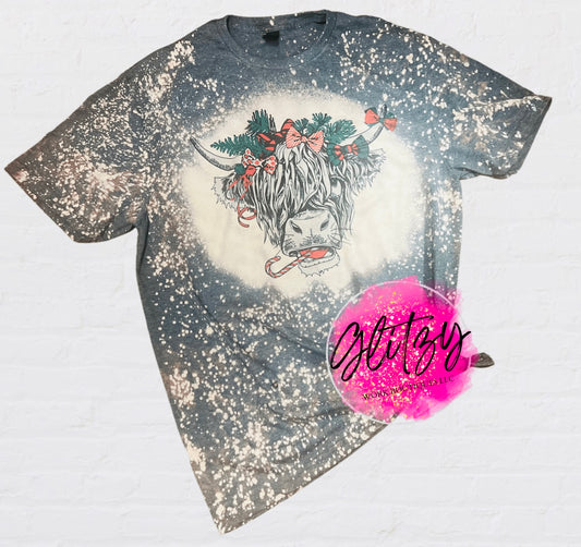 Christmas Cow Bleached Tee