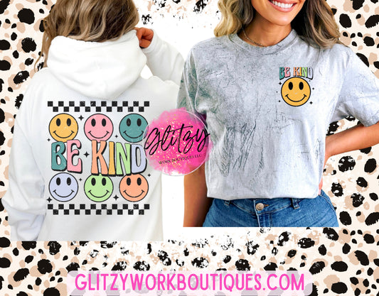 BE KIND RETRO CHECKERED SMILEY APPAREL