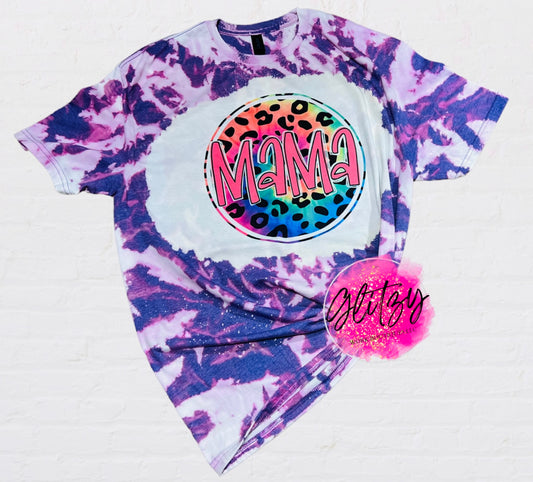 Colorful Leopard Mama Bleached Tee